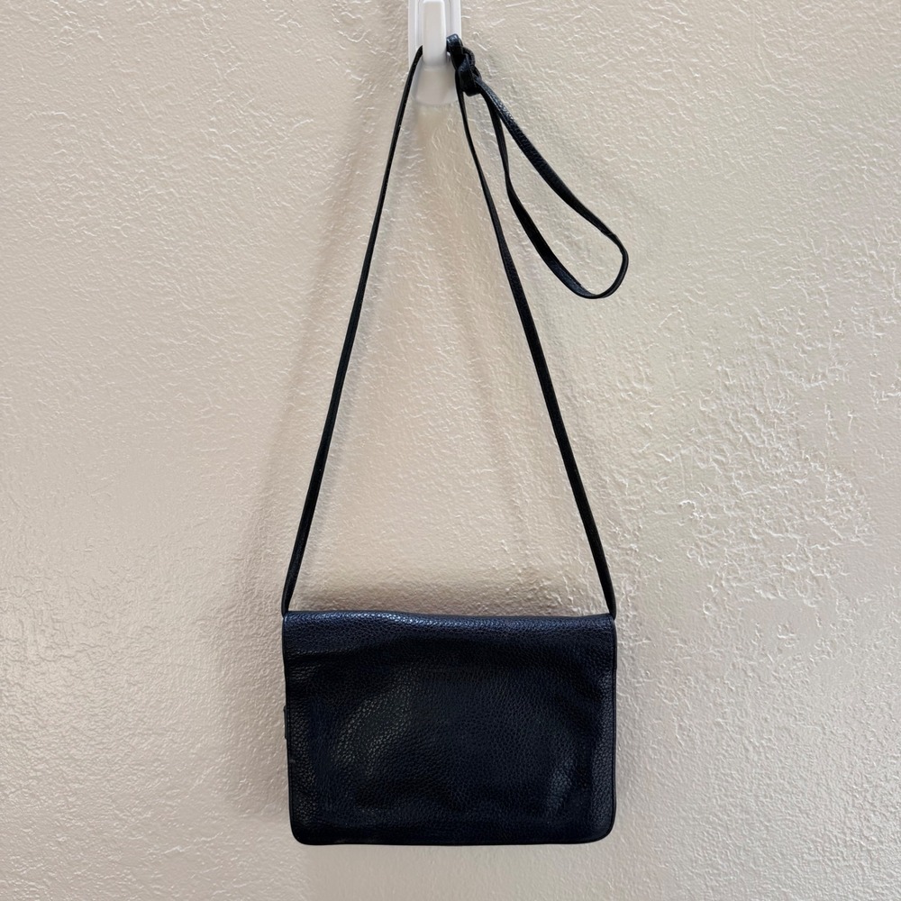 Vintage Fossil Black Pebbled Leather Crossbody Organizer Bag Minimalist Small - Picture 4 of 5